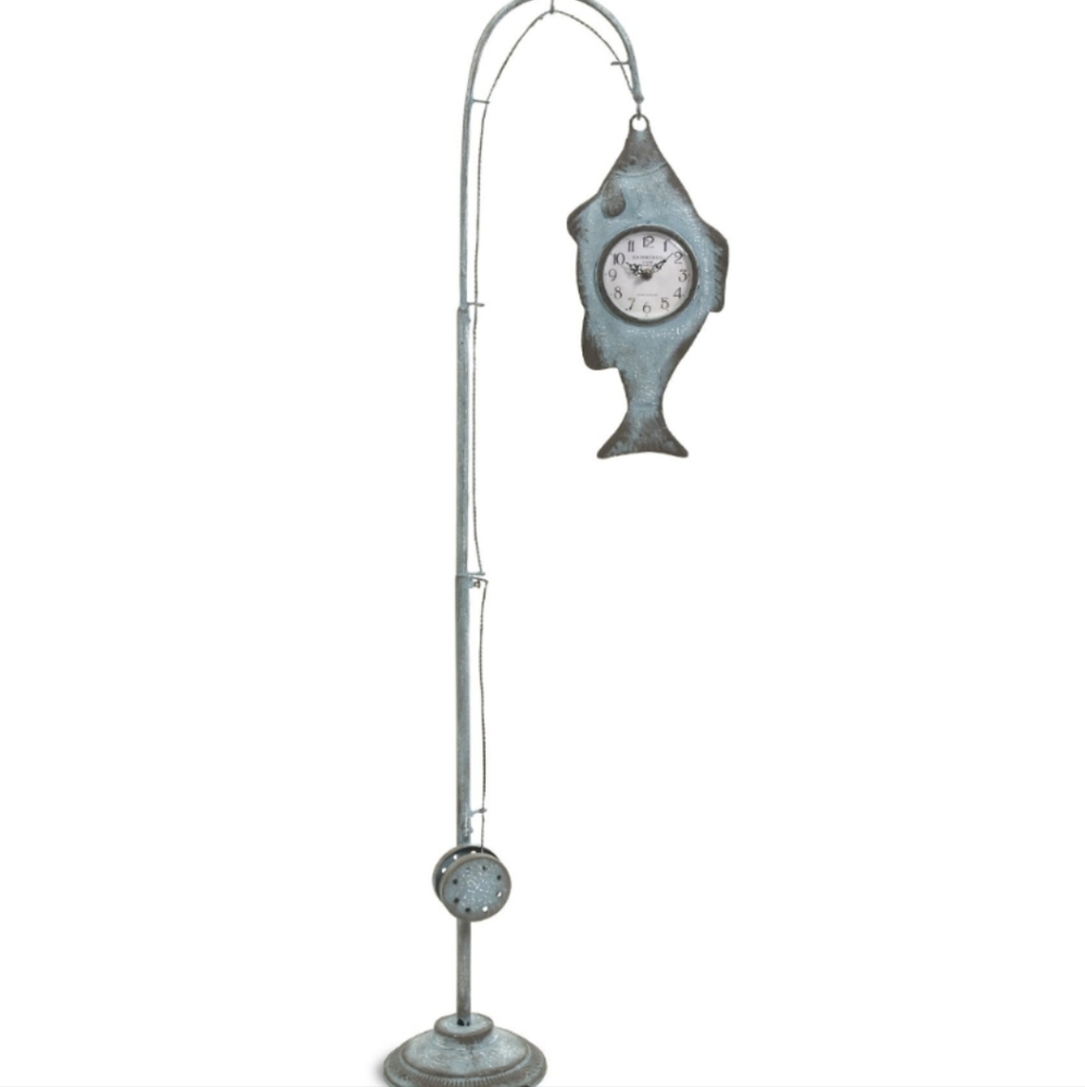 Fishing Pole & Fish Floor Clock-Edinburgh London-Vtg Look 52" Tall Cool Decor